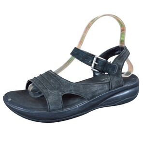 Skechers Relaxed Fit Women Sandal 8 Walking Comfort Black Leather Strappy Buckle